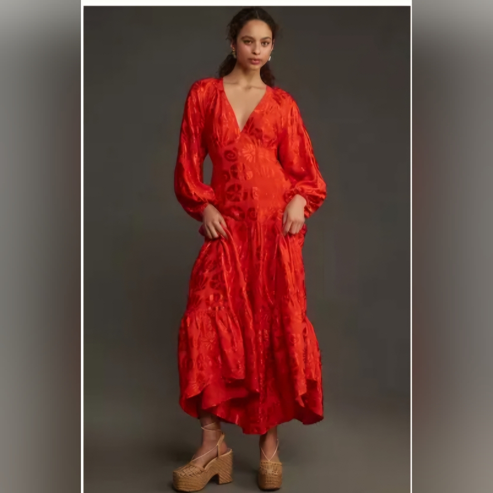 Farm Rio Long Sleeve Jacquard Maxi dress